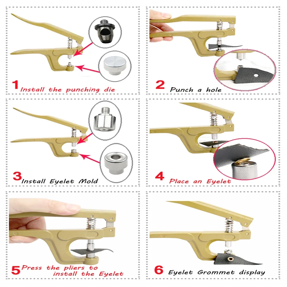 5/6/8mm Brass Eyelets For Thick Fabric with Multifunctional Pliers Grommet Kit Leather Belt Paper Eyelet Tool leather tools leather craft tool kit leather craft tools leather craft tool eyelets punching tools