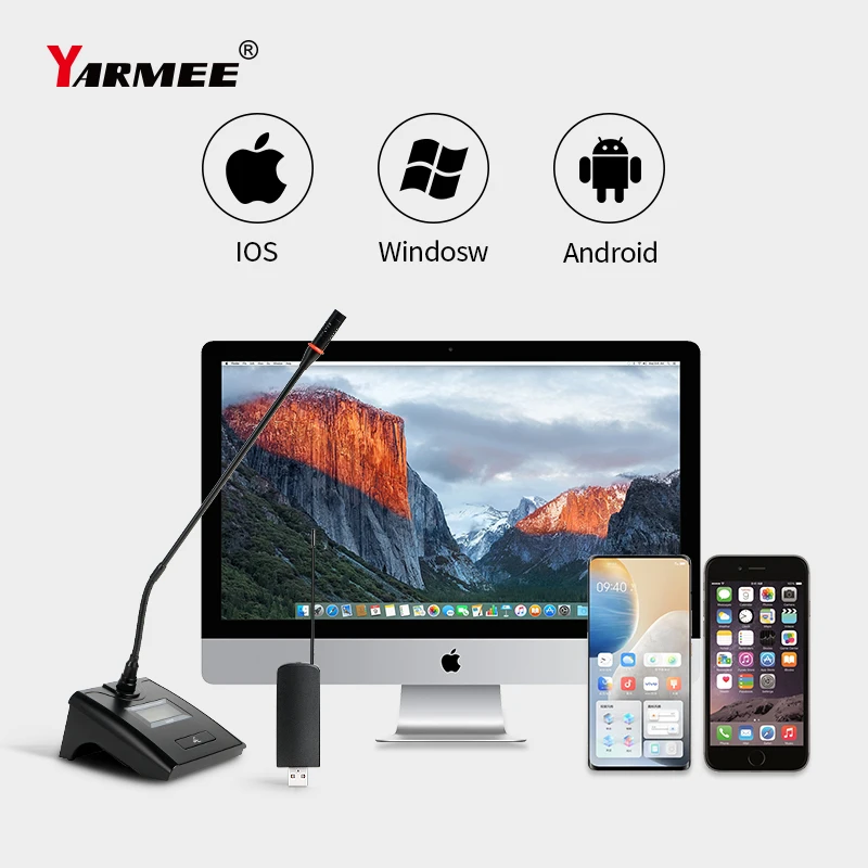 YARMEE 무선 구즈넥 마이크, USB 수신기, 데스크탑 스튜디오, 사무실 회의 연설, 전문 오디오 스피커, 500-980mhz