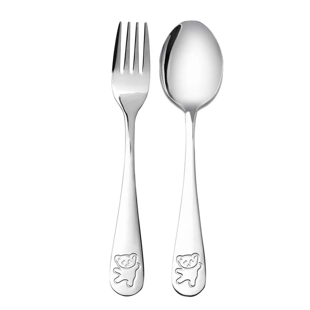 Stainless Steel Child Safety Cutlery Bear Children Spoon and Fork Set Toddler Utensils Metal Cutlery Set