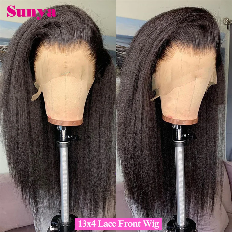 Kinky Straight Wigs 13x4 Lace Front Human Hair Wigs For Women Yaki Straight HD Lace Frontal Human Hair 4x4 Closure Wig