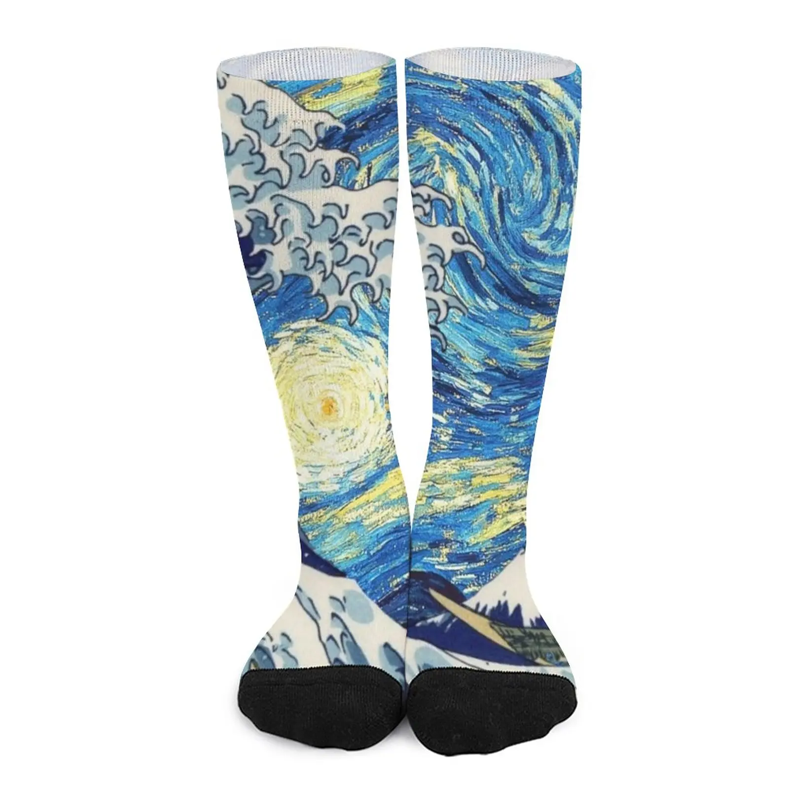 The great wave off kanagawa with starry night Socks Man socks socks Men's Socks Women's Men's soccer sock glass pc tpu hybrid case with starry sky pattern for oppo reno5 5g cosmic sky