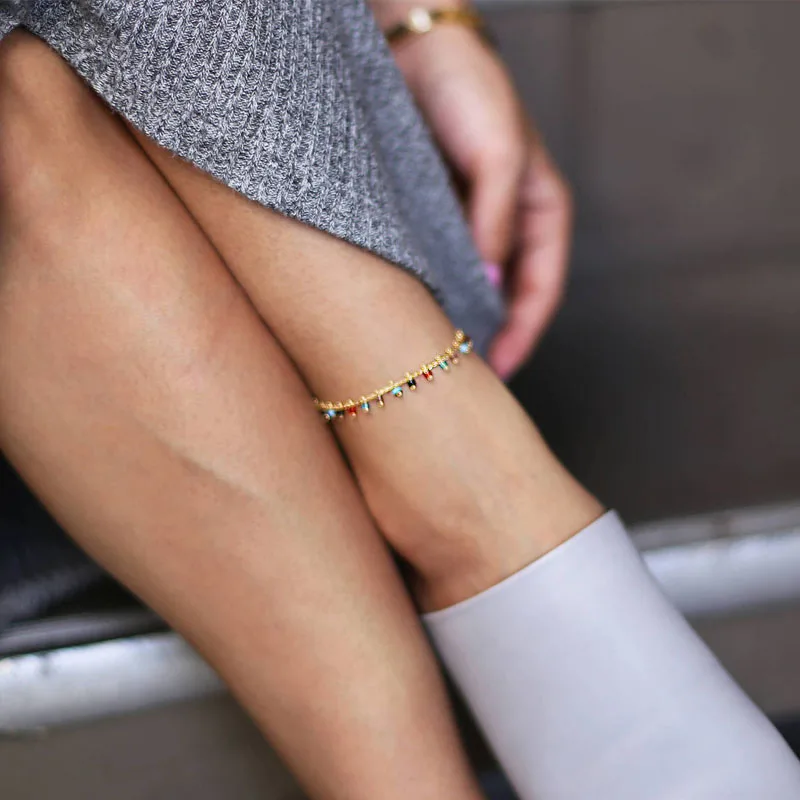Silver Anklet Bracelet Ankle Chains Cubic Zirconia Anklet Beads Anklet Toe Foot Bracelet Fashion Accessories Fashion Trendy Foot Jewelry Colorful Crystal Rhinestone Drop Anklet