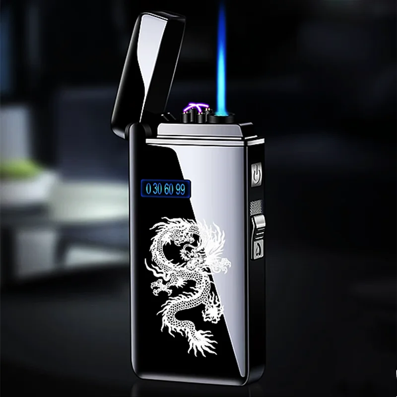 New Windproof Metal USB Lighter Torch Turbo Lighter Jet Dual Arc LED Lighter Gas Chargeable