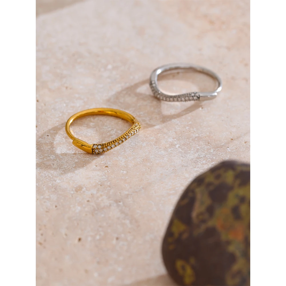 Yhpup Adjustable Cubic Zirconia Inlaid Thin Ring