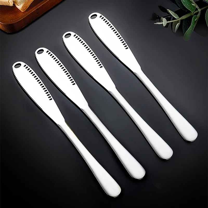 Stainless steel western food butter knife vacuum titanium plating household butter cheese baking knife with holes