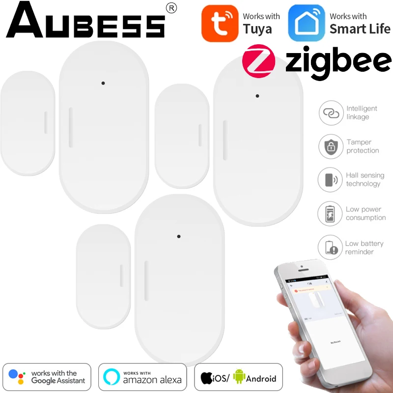 Aubess Tuya ZigBee Gate Sensor Smart Window Door Sensor Detector For Smart Home Security Alarm System Work With ZigBee Gateway alarm keyboard Alarms & Sensors