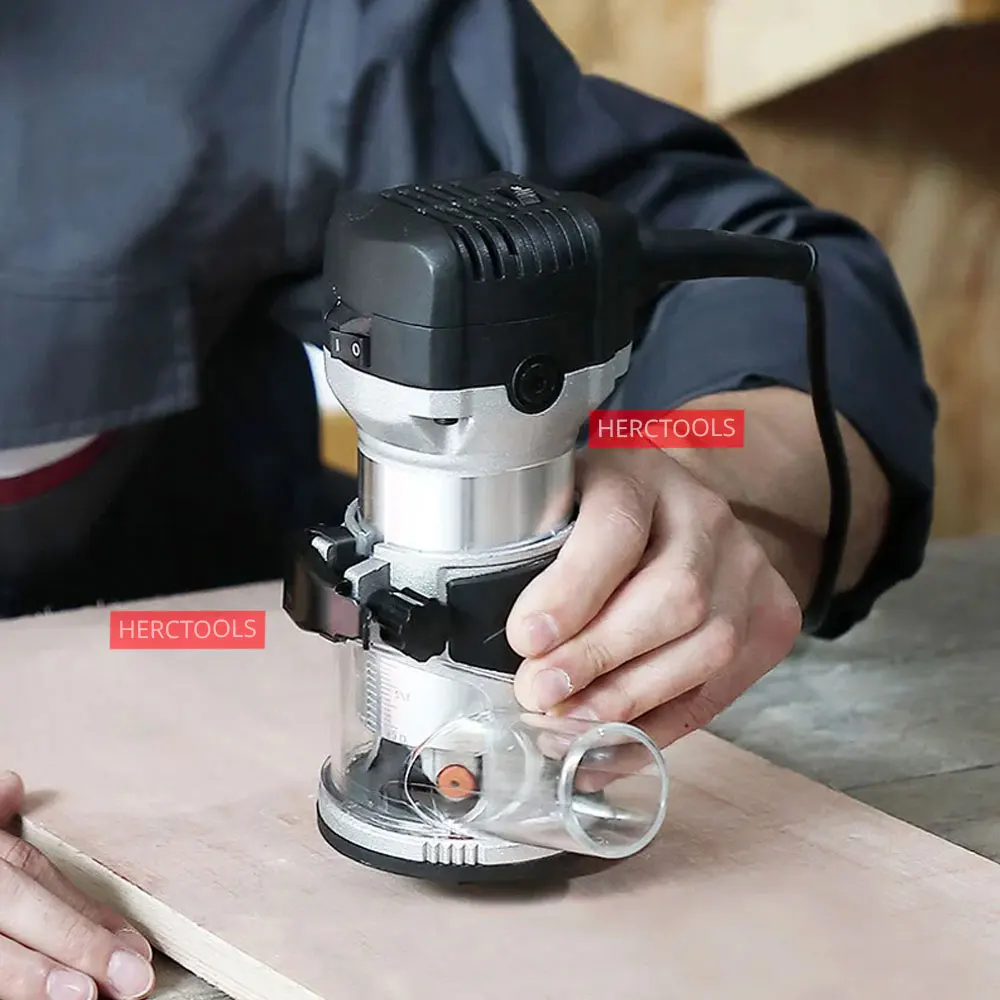 800W Wood Router Kit Compact Electric Trimmer Tool Plunge and Fixed Base 6.35 & 8 mm Collets Woodworking Slotting Trimming