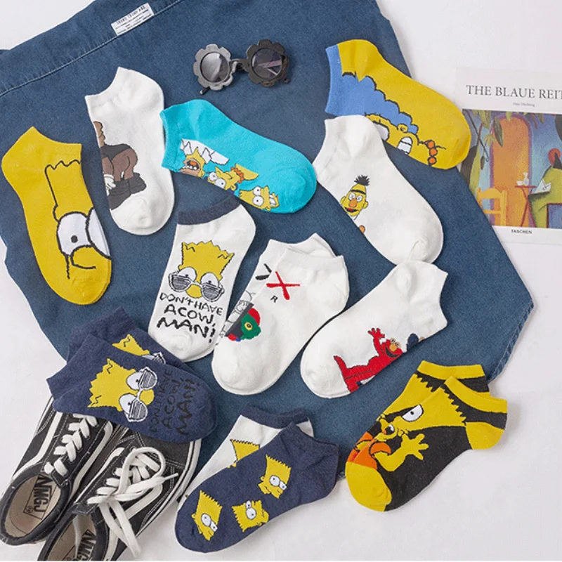 Simpsons-Chaussettes courtes en coton pour hommes et femmes, respirantes,  décontractées, amusantes, avec broderie - AliExpress