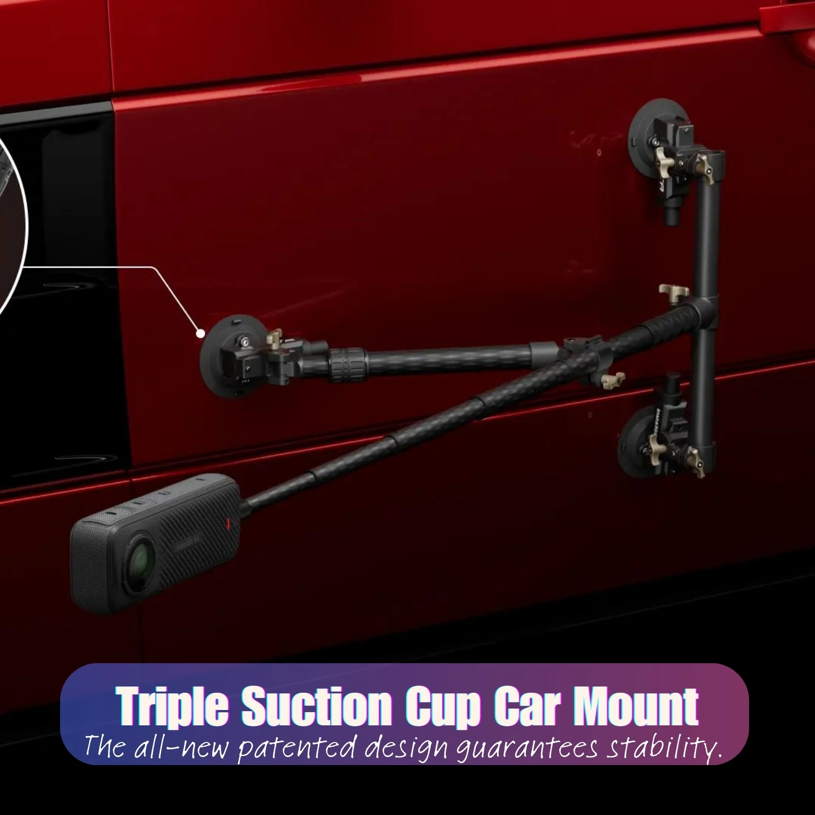 thumbnail image 2 of Suction Cup Car Camera Mount Kit With 59" Extendable Pole - 360° Adjustable For Insta360 & GoPro 2 of 10