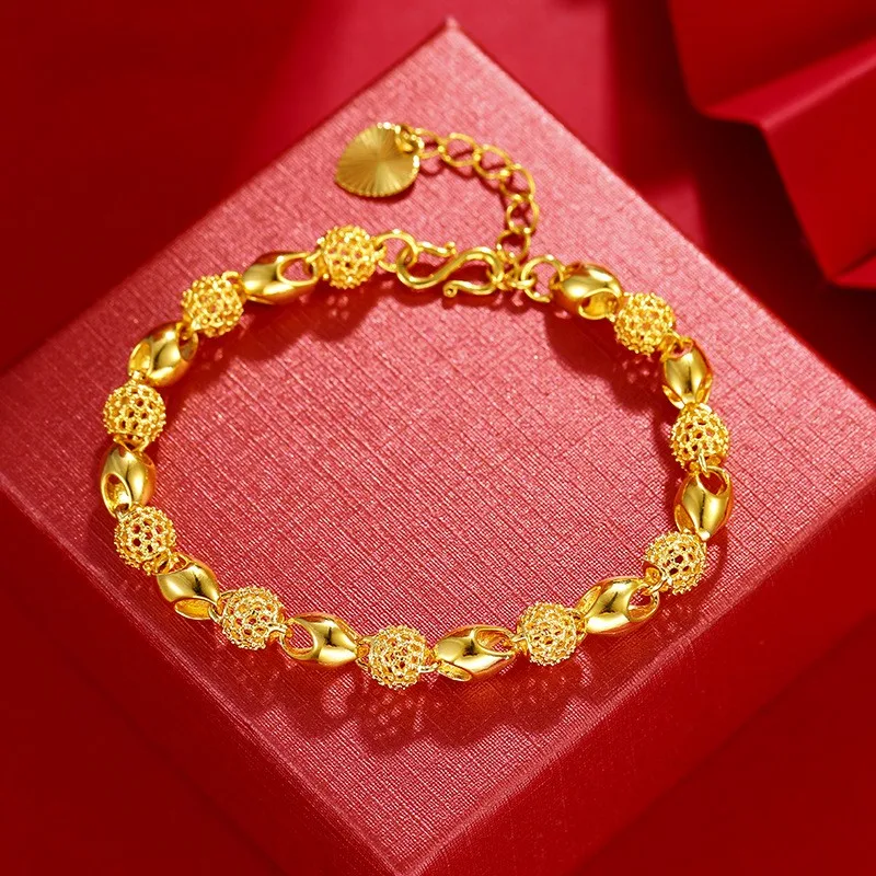 

24K Gold Plated Classical Hollowed Out Ball Bracelet Charm Gold Filled Jewelry For Women Bracelet&Bangle Exquisite Gift 2024