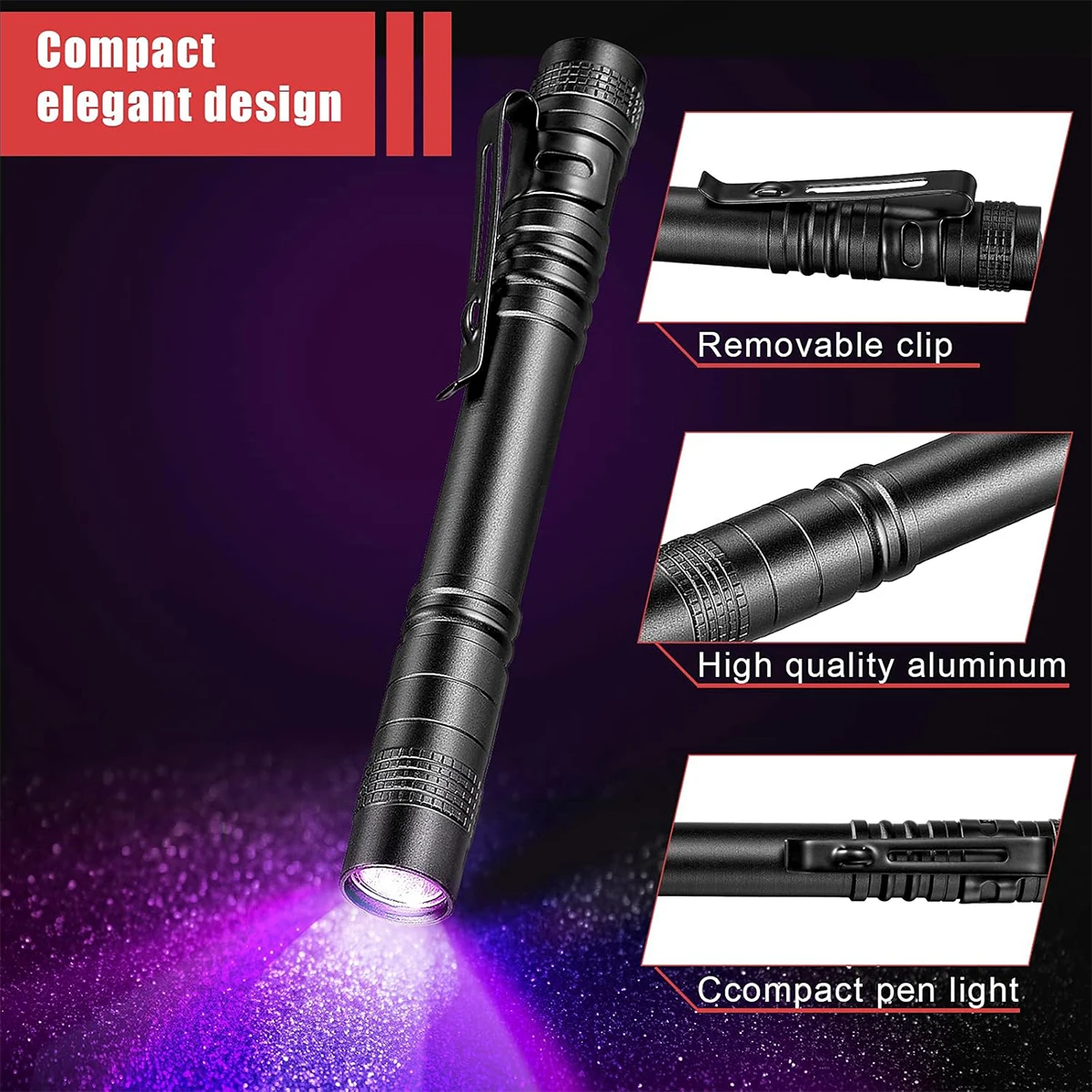 Uv Flashlight 365nm Ultraviolet Torch With Pen Clip 395nm Small Blacklight Mini Led Portable Light Scorpion Detection Lamp Black uv flashlight,black light bulbs