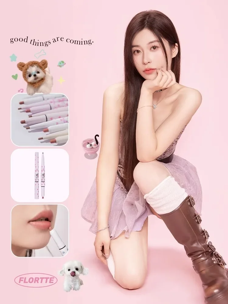 FLORTTE  Cute Animals Lipstick Pen Natural Matte Double Ended Lip Liner Lasting Whitening Waterproof Lip Gloss Cosmetic 2