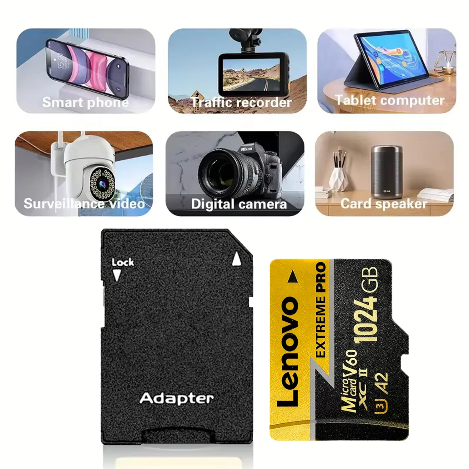 레노버 SD 카드 1TB 익스트림 프로 마이크로 SD 카드 고속 메모리 카드 128GB U3 V60 4K 풀 HD TF 플래시 카드 (닌텐도 스위치용)