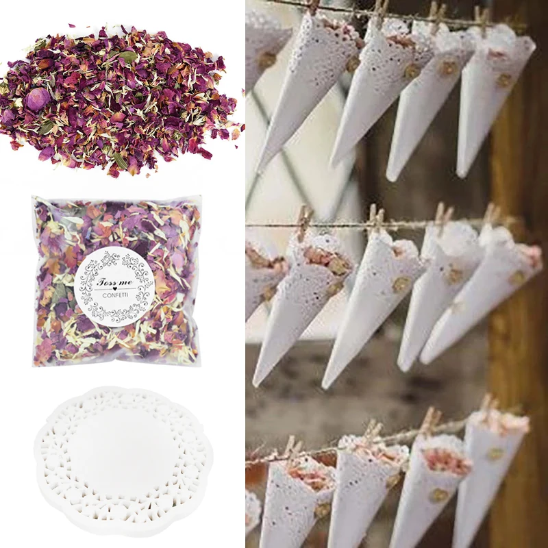 Wedding Rose Confetti Lace Cones Holder Dried Flower Rose Petals Pop For Wedding Birthday Party Decor Supplies DIY Carfts Gifts