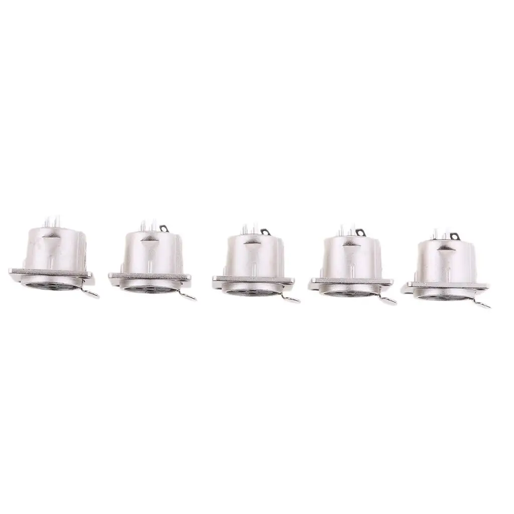 5Pcs XLR 3Pin Female Square Wall Chassis Panel Mounted Plug Socket Microphone Audio XLR Plug Nickle Plated Connector