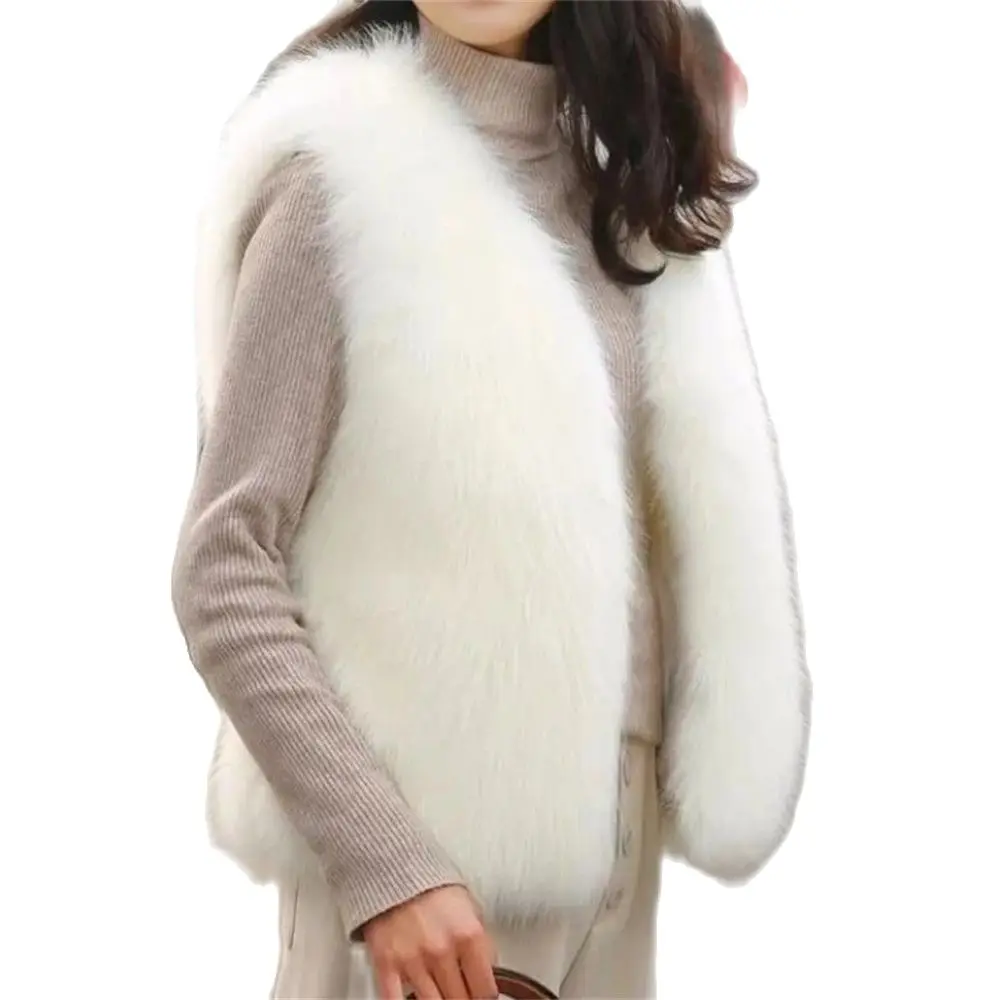 

Female Waistcoat Fox Fur Vest Sleeveless Jacket Warm Gilet Outerwear Winter New 2024