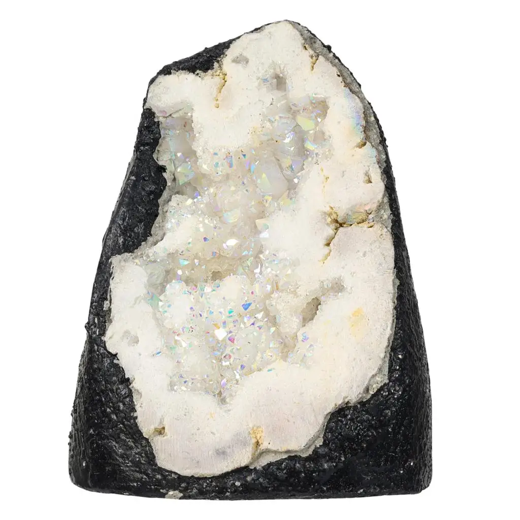 TUMBEELLUWA Titanium Coated Geode Quartz Cluster Reiki Healing Irregular Specimen Stone Crafts For Home Decoration tumbeelluwa natural blue celestite crystal cluster irregular minerals gemstone specimen nordic home ornaments table decor