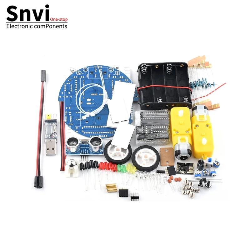 Kit Voiture Intelligente HU-063 Programmation Graphique 51 - Robot DIY Éducatif roulant sur un tapis, avec des obstacles.