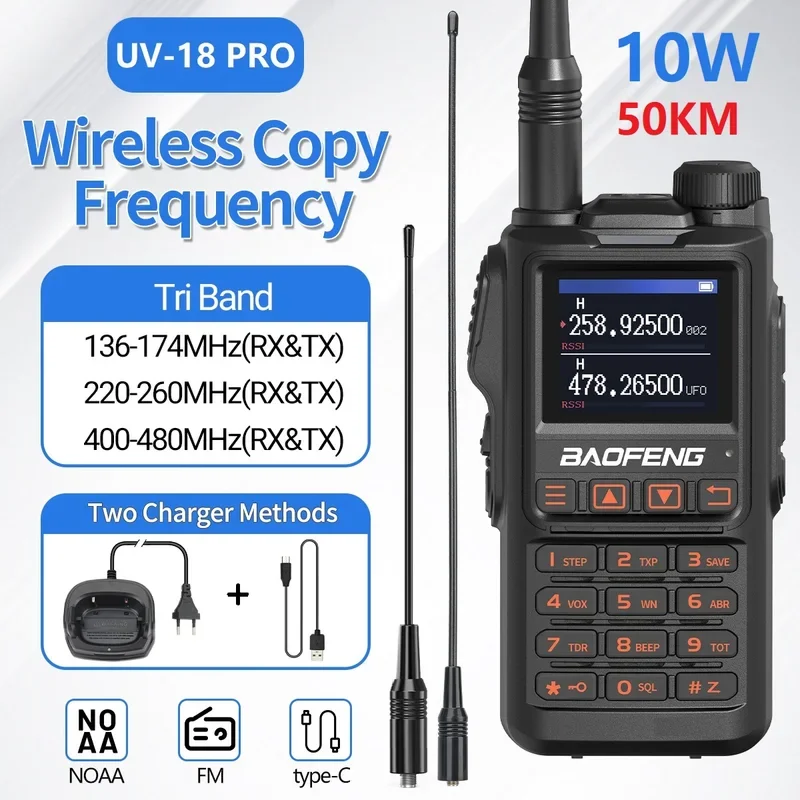 

Рация Baofeng UV18L 10 Вт Беспроводная Частота копирования 999CH NOAA большой радиус действия Type-C VHF UHF UV-5R UV-18 Ham Двусторонняя радиосвязь