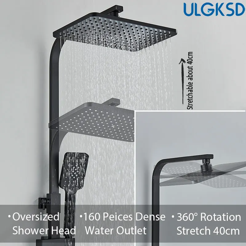ULGKSD Thermostatic Shower Set Faucet For Full Bathroom Rainfall Mixer Tap LCD Digital Display 4 Ways Shower Systems shower head shower set