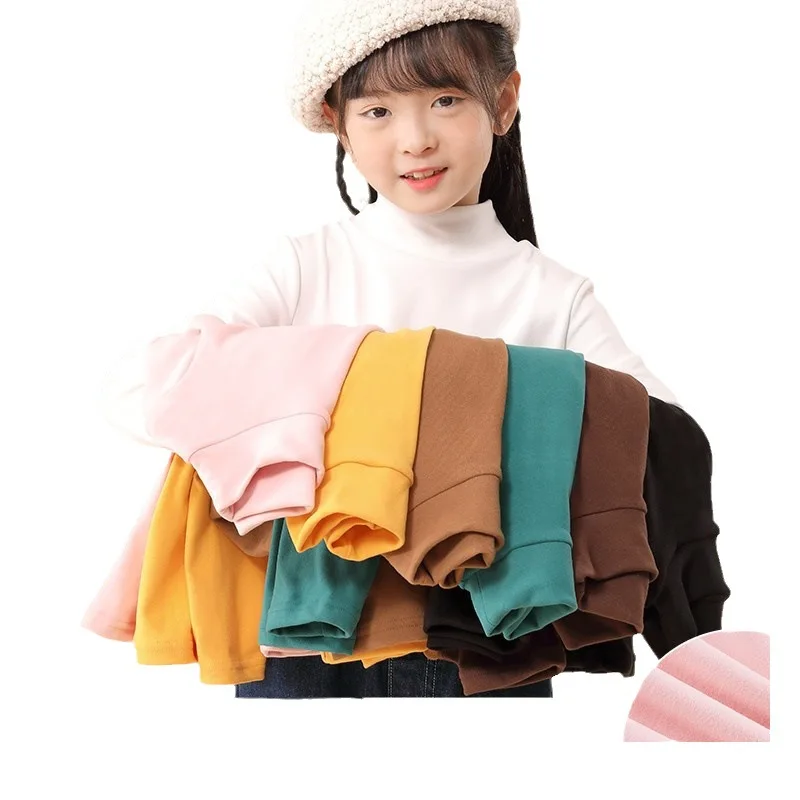 Kids Autumn Winter Fleece Half-polo/turtle Neck Warm Top Base Layer Children's Clothing Sanding Long Sleeve Solid Color