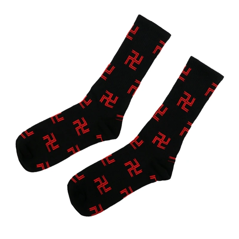 

Unisex Breathable Cotton Socks Japanese Anime Funny Swastika Character Patterned Middle Tube Calf Socks Streetwear