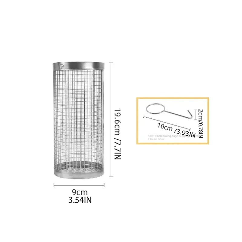 Cylindrical Barbecue Cage, Outdoor Portable Smoke Drum Oven Cage, BBQ Rotating