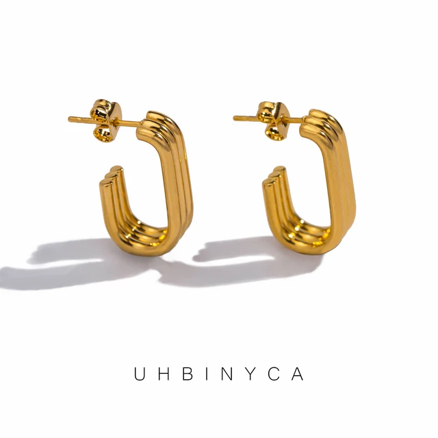 Three Layer J-shaped Stainless Steel Earrings for Woman Simple Design Style Jewelry To Showcase Personality 1