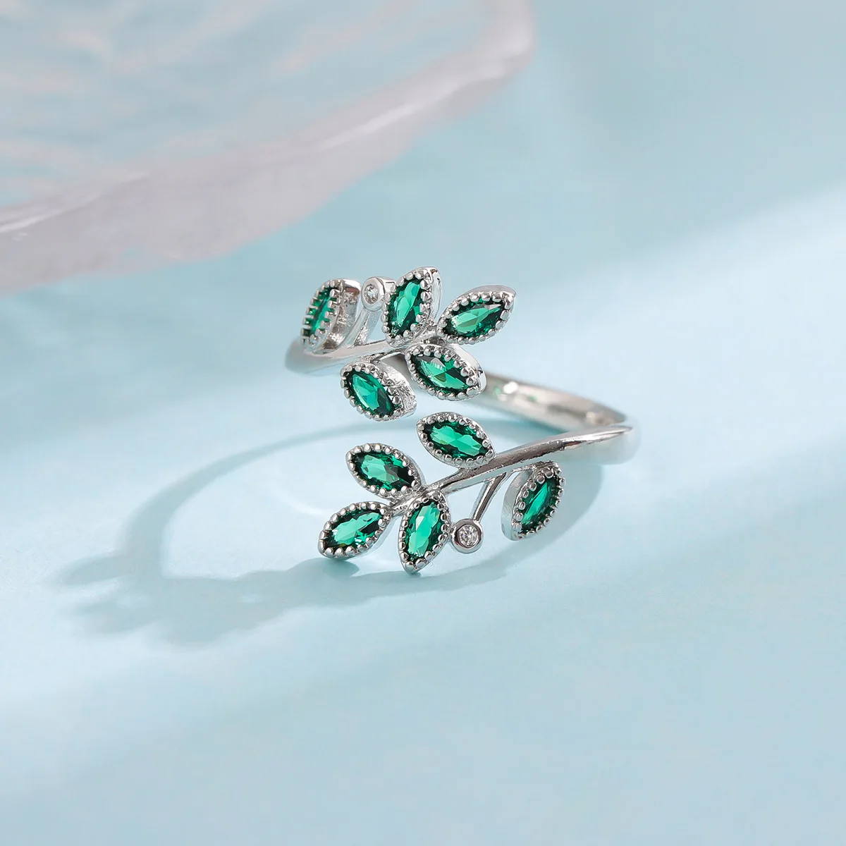 Wedding Anniversary Fashion 925 Sterling Silver Emerald Fine Jewelry Open Rings For Women Bague LR294 3