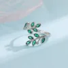 Wedding Anniversary Fashion 925 Sterling Silver Emerald Fine Jewelry Open Rings For Women Bague LR294 3