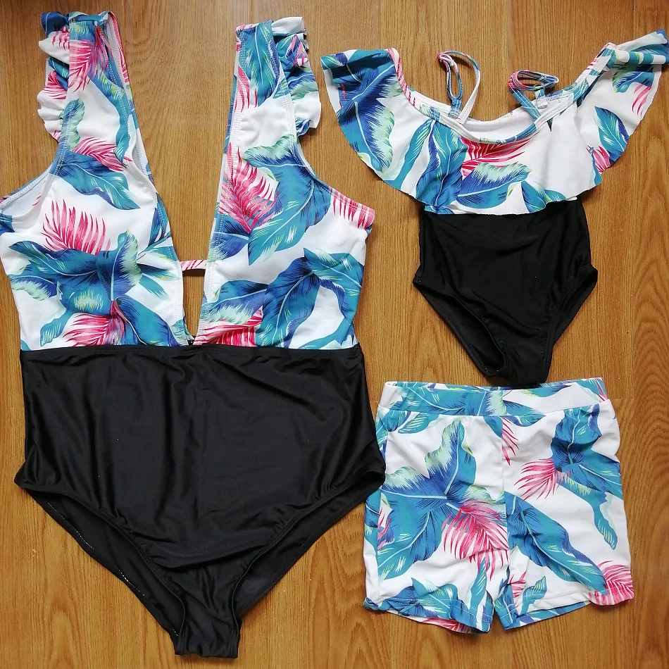 

Leaf Swimsuits One-Piece Mother Daughter Matching Swimwear Family Set Mom Baby Mommy and Me Bikini Clothes Women Girls Beachwear