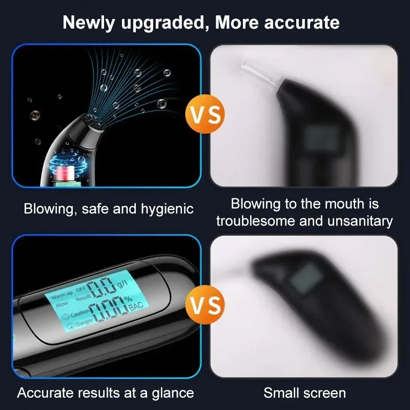 USB Rechargeable Alcohol Tester High Precision Breathalyzer Alcometer Non-contact Professional Car Portable Alcohol Detector