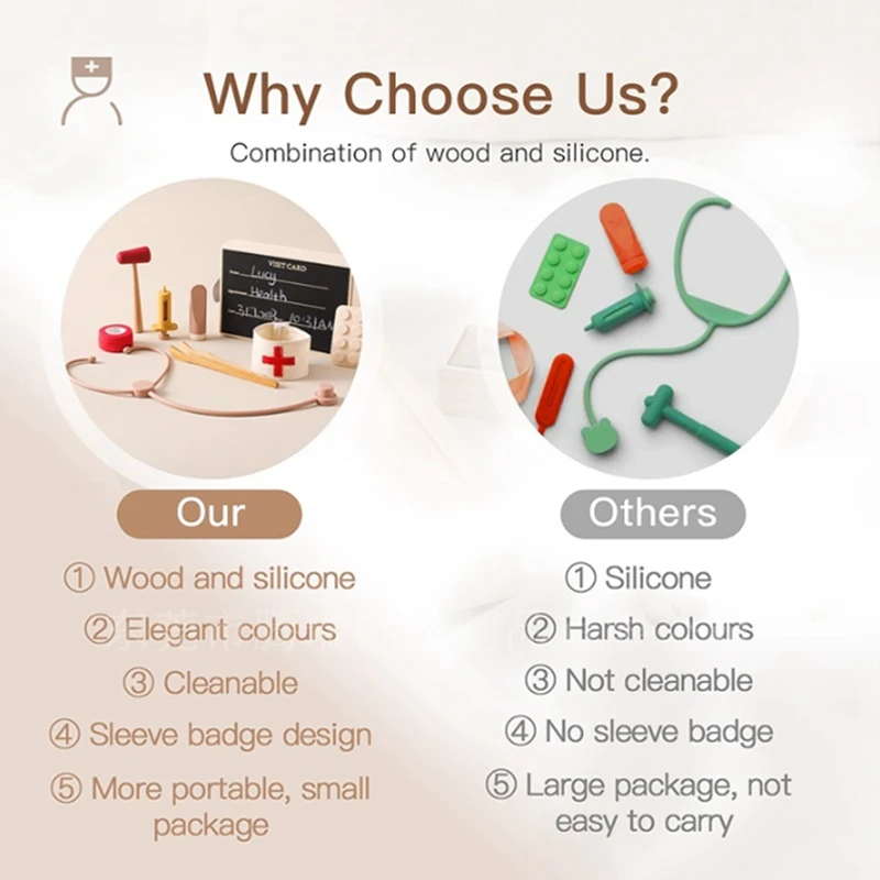 Kids Pretend Role Play Kit -Toys Girls Educational Games Toys As Shown Wood Kids Stethoscope