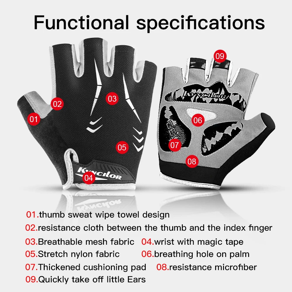 Half Finger Cycling Gloves Black Breathable Wear Resistant Thicken Shockproof Pads Nonslip MTB Bike Motorbike Gloves Men