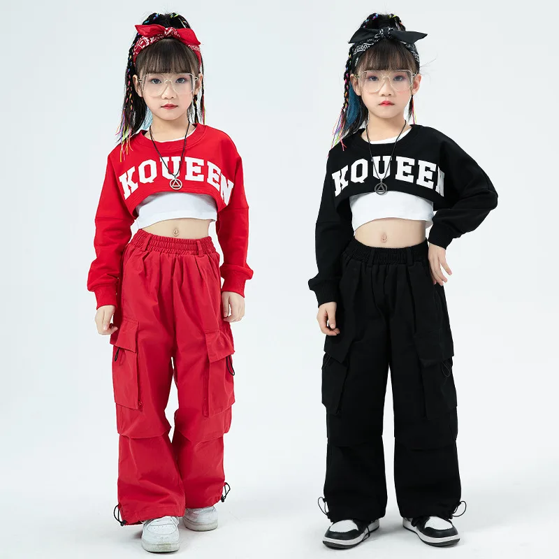 3-delig hiphop-kleding voor meisjes, met lange mouwen sportbeha, crop