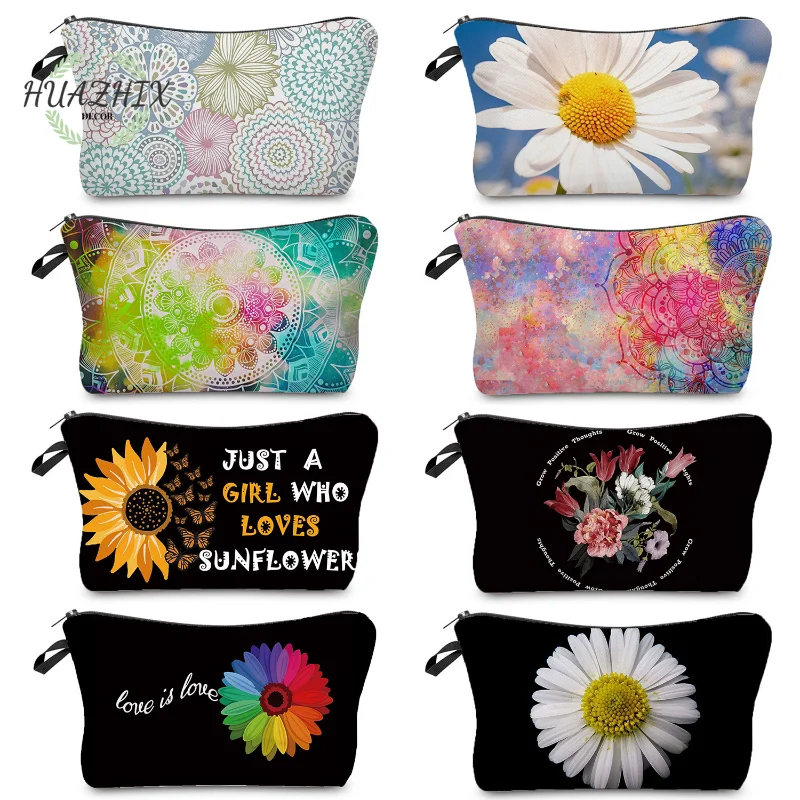 

Sunflower Cosmetic Bag Makeup Pouch Handbag Travel Lipstick Organizer Case Zipper Phone Small Purse Various Floral Portable