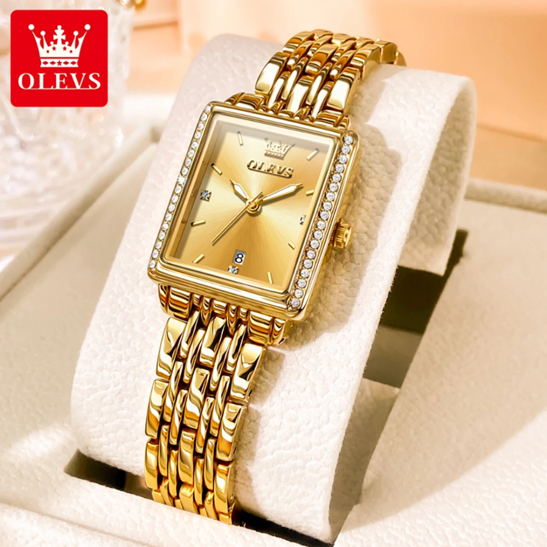 OLEVS 9995 Quartz Fashion Watch Gift Rectangular-dial Stainless Steel Watchband Wristwatch 6