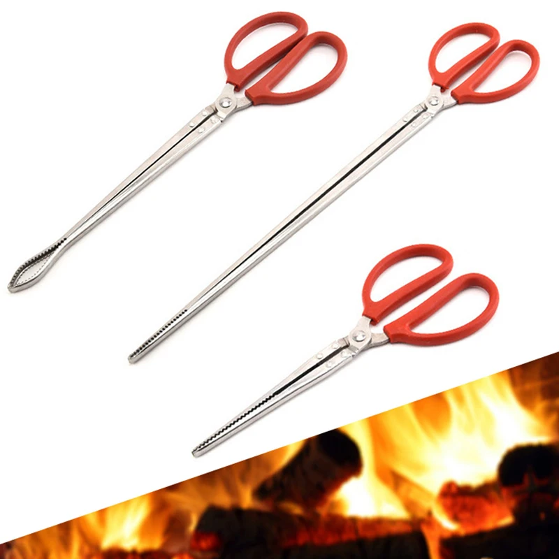 1pcs Stainless Steel Seafood Tongs Seafood Fishing Grabbing Food Service Charcoal Tongs Garbage Picking Family Outdoor Tools