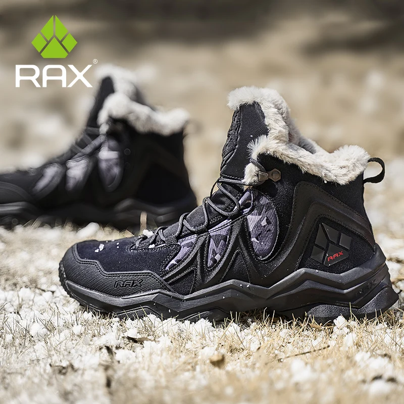 RAX Waterproof Hiking Shoes Men Winter Outdoor Sneakers for Men Snow Boots Plush Mountain Snowboots Outdoor Tourism Jogging Shoe
