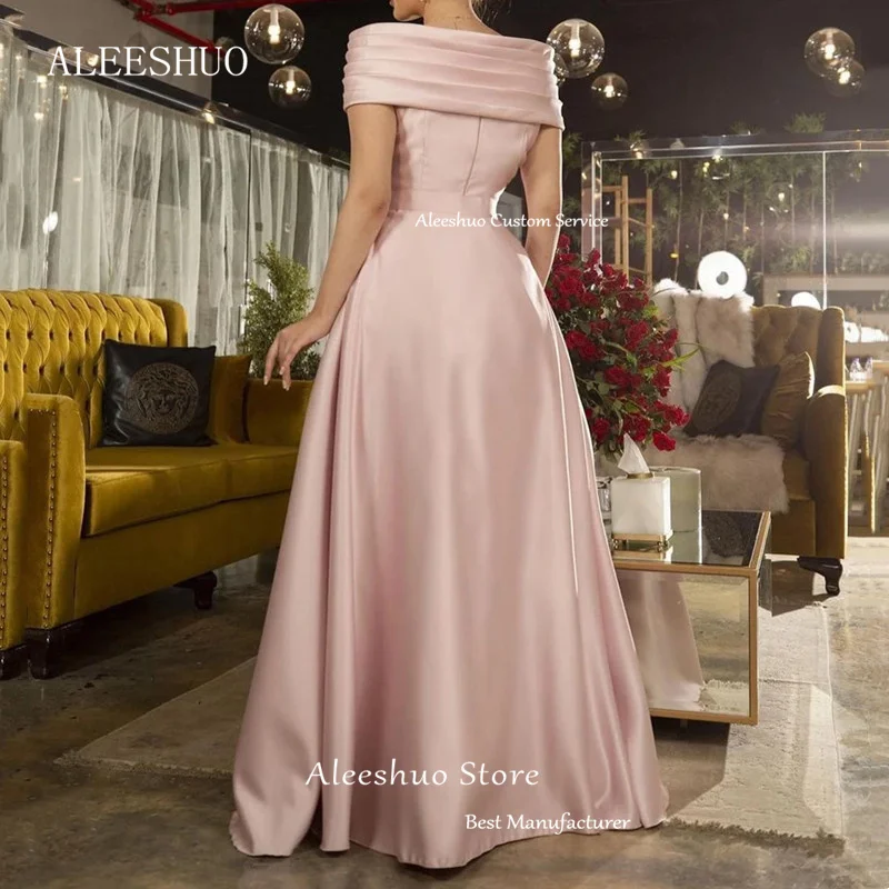 Aleeshuo Modern Off The Shoulder Prom Dresses A-Line Evening Dress Pleated Formal Occasions Detacbable Train Vestido De Noche