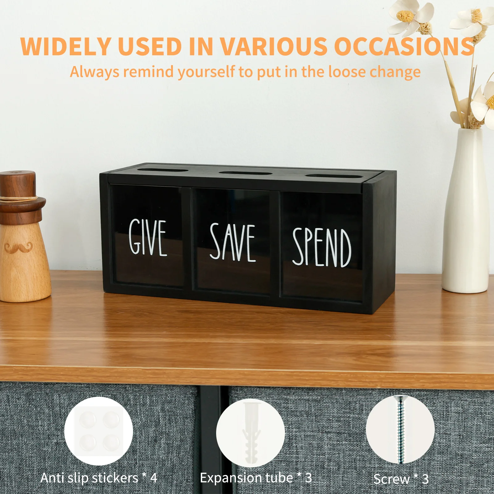 Wall-mounted Piggy Bank Visualized Money Box Wooden Money Saving Box Save Spend Bank 3 Grid Piggy Bank Safe Boxes for Kids Gifts