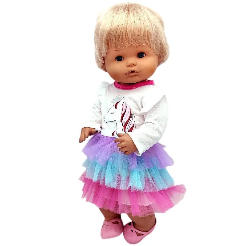 Für 40 cm große Nenuco-Puppenkleidung, 17 Zoll Babypuppenkleidung, blaues Blumenkleid, Spielzeugkleidung – Detail 34