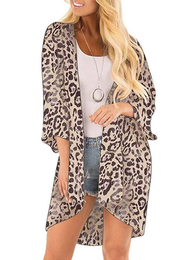 Finoceans Women's Floral Chiffon Kimono Cardigan - Sheer Loose Cover-Up (Pale Mauve, Small) - View #7