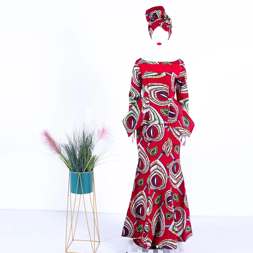 Bintarealwax African Sets for Women Dashiki Crop Top and Skirt Wedding Sets Bazin Riche Elegant African Clothing WY1059