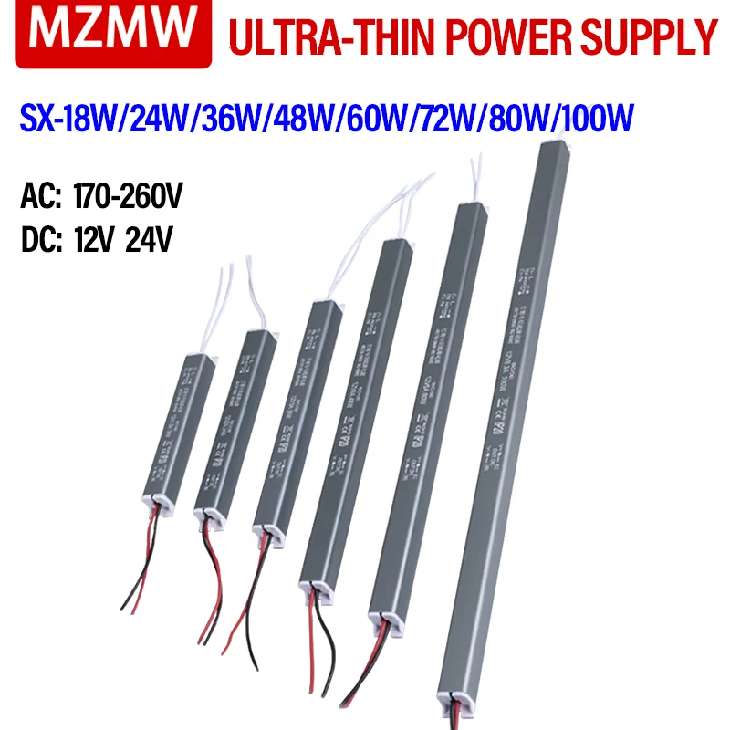 12V 24V LED Ultrathin Power Suppl 18W 24W 36W 48W 60W 72W 80W 100W AC