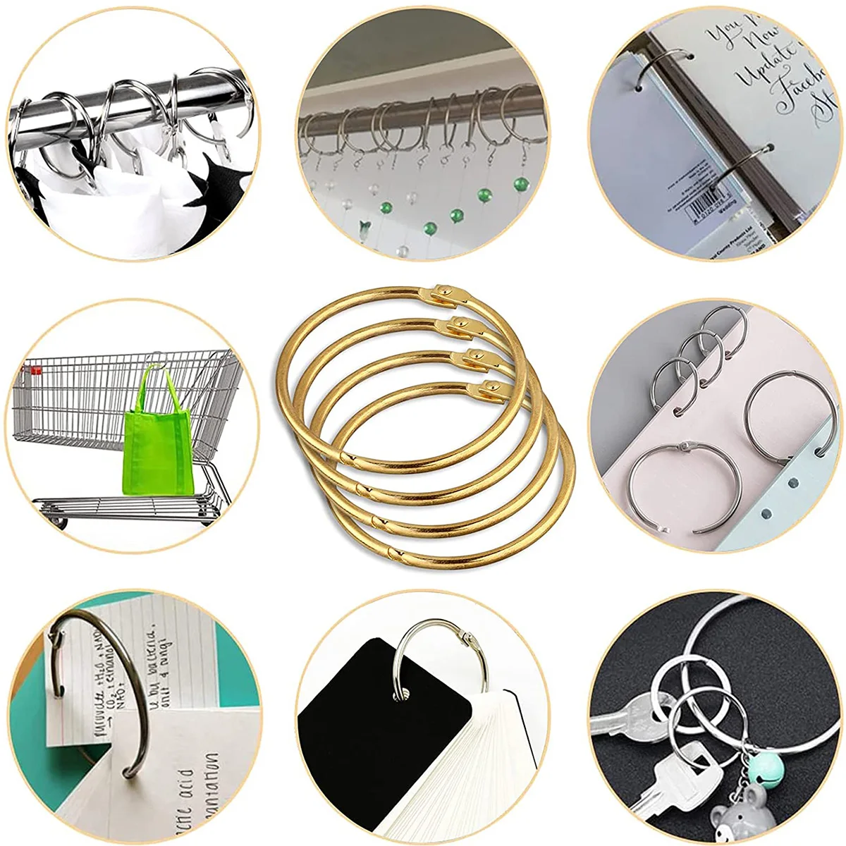 24 Pack Curtain O-Rings Multifunctional Purpose Decorative Metal Shower Curtain Rings Rustproof Iron Bath Drape Loop Smooth shower curtain clips