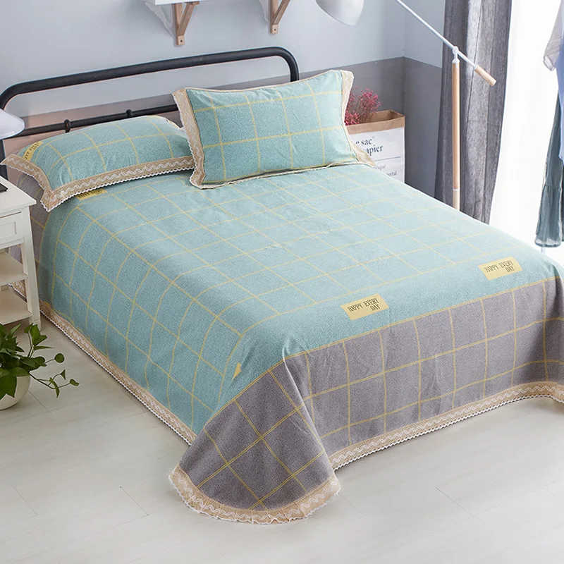 

Pure Cotton Old Coarse Cloth Bed Sheet One-Piece Pillowcase Three-Piece Set Lace Thickness Pure Cotton and Linen Double Bed 1.8m
