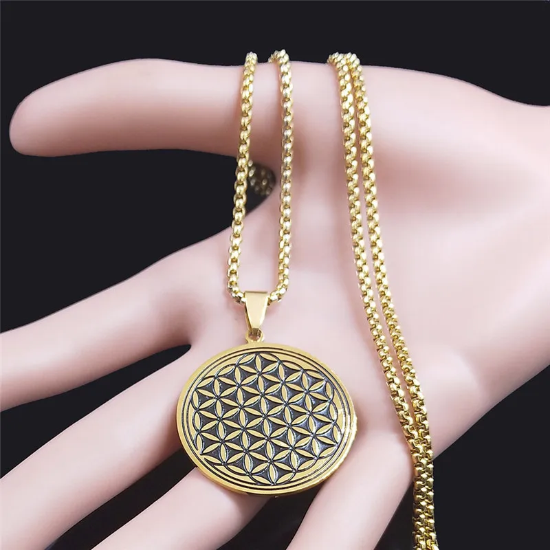 アクセサリー E.T Stainless Steel Flower of Life Necklaces Pendants for Women