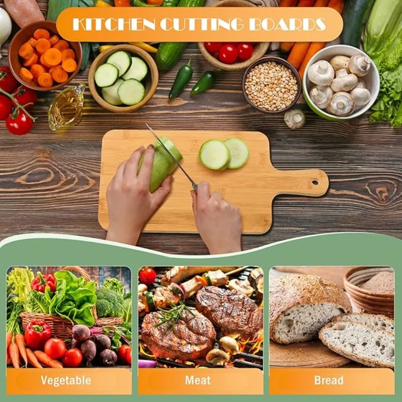 Bamboo Wooden Cutting and Serving Board with Handle for Kitchen and Charcuterie