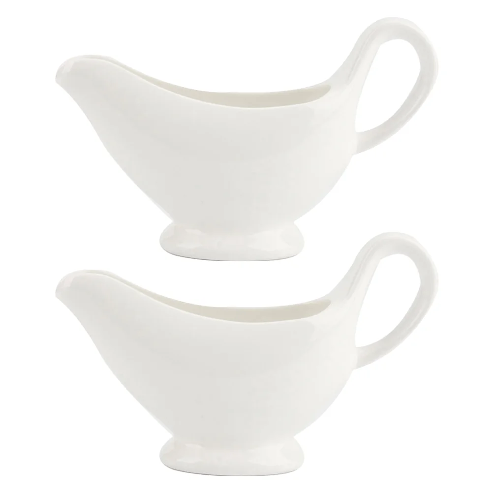 

Gravy Ceramic Creamer Pitcher: 2Pcs 3 Ounce Sauce Boats Coffee Honey Creamer Dessert Appetizer Plate for Home Coffee Shop